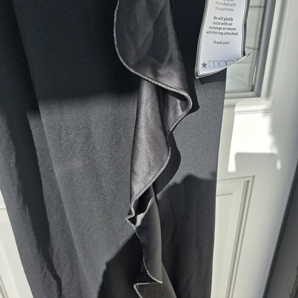 Adrianna Papell Women Ruffled Gown Sz 6 Asymmetric Hem Black NWT Old Money Party - Picture 12 of 15